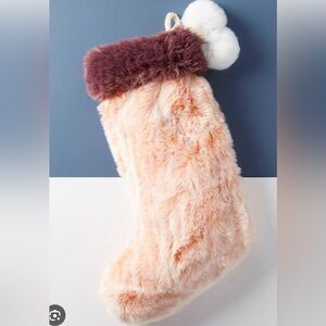 Anthropologie Pink Faux Fur Christmas Stocking